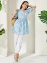 Powder Blue Pure Cotton Floral Printed A-Line Top