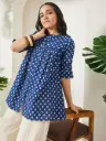 Navy Blue Pure Cotton Ikkat Printed A-Line Top