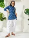 Indigo Pure Cotton Floral Printed Shirt Style Top