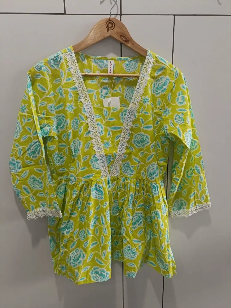 Lemon Breeze Printed Cotton Top