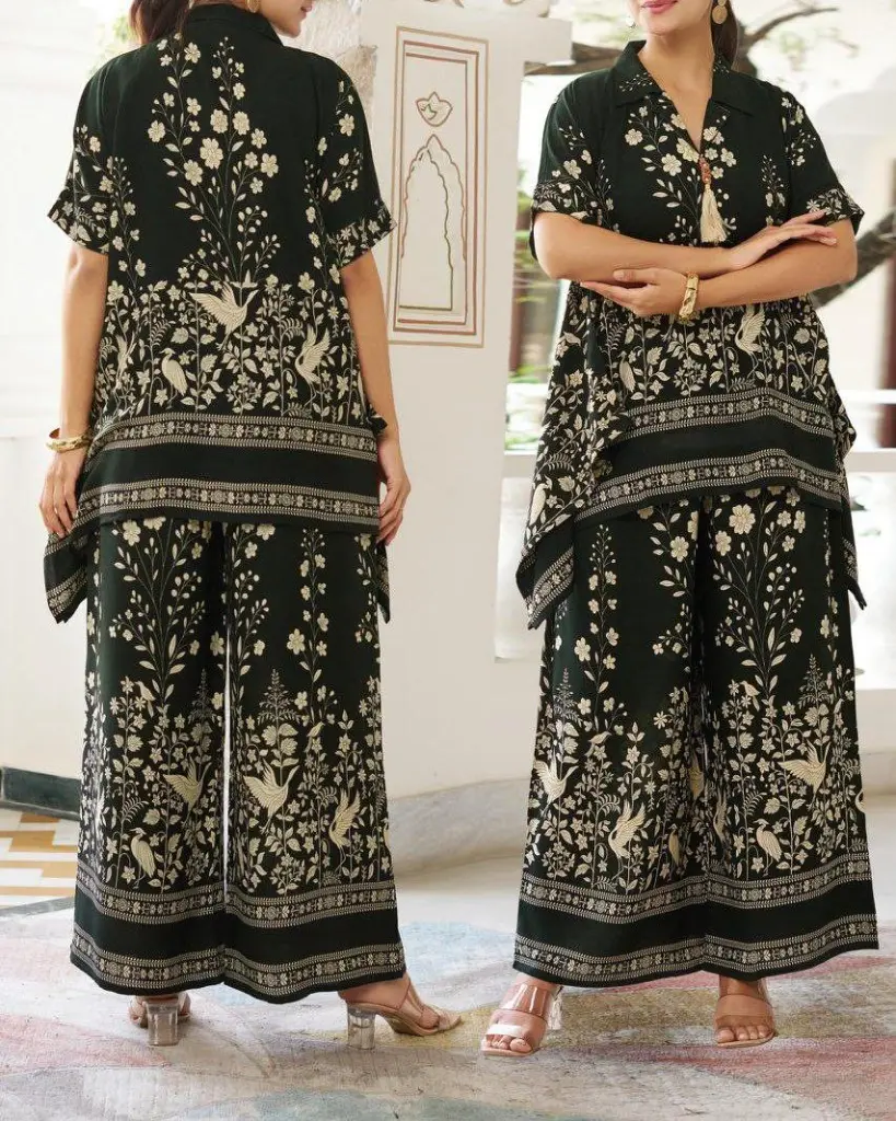 Ebony Blossom Gazzi Silk Co-Ord Set