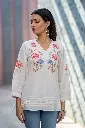 White Cotton Embroidered Western Top