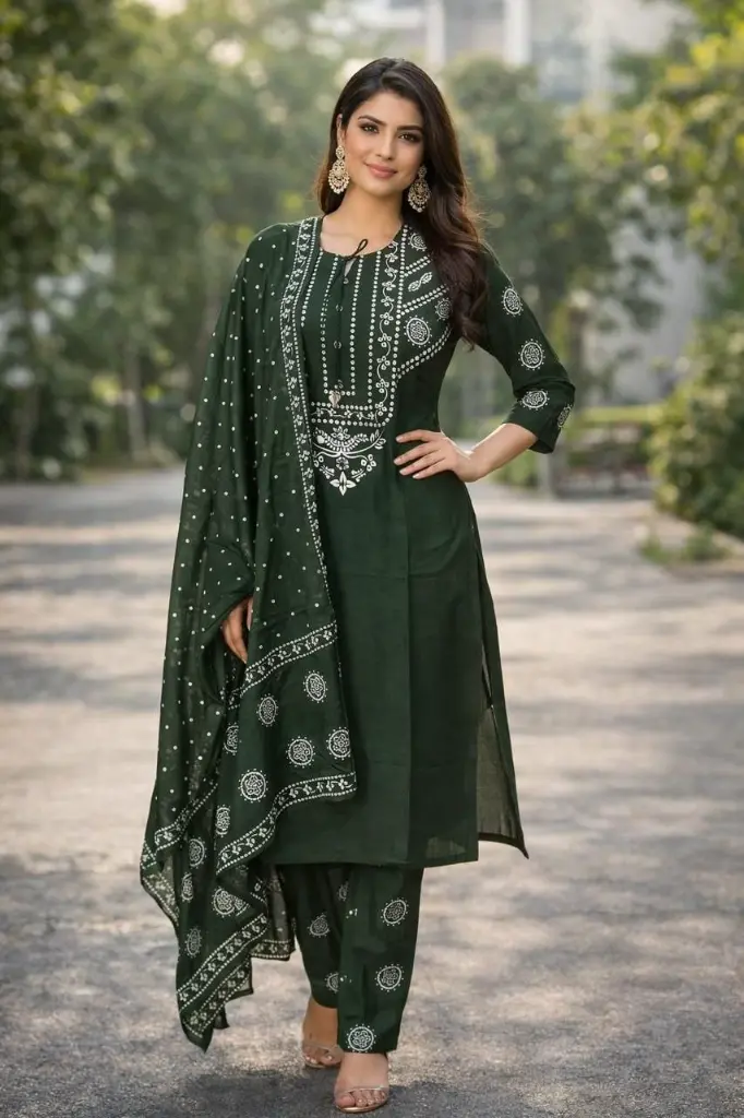 Emerald Bandhani Cotton Suit Set