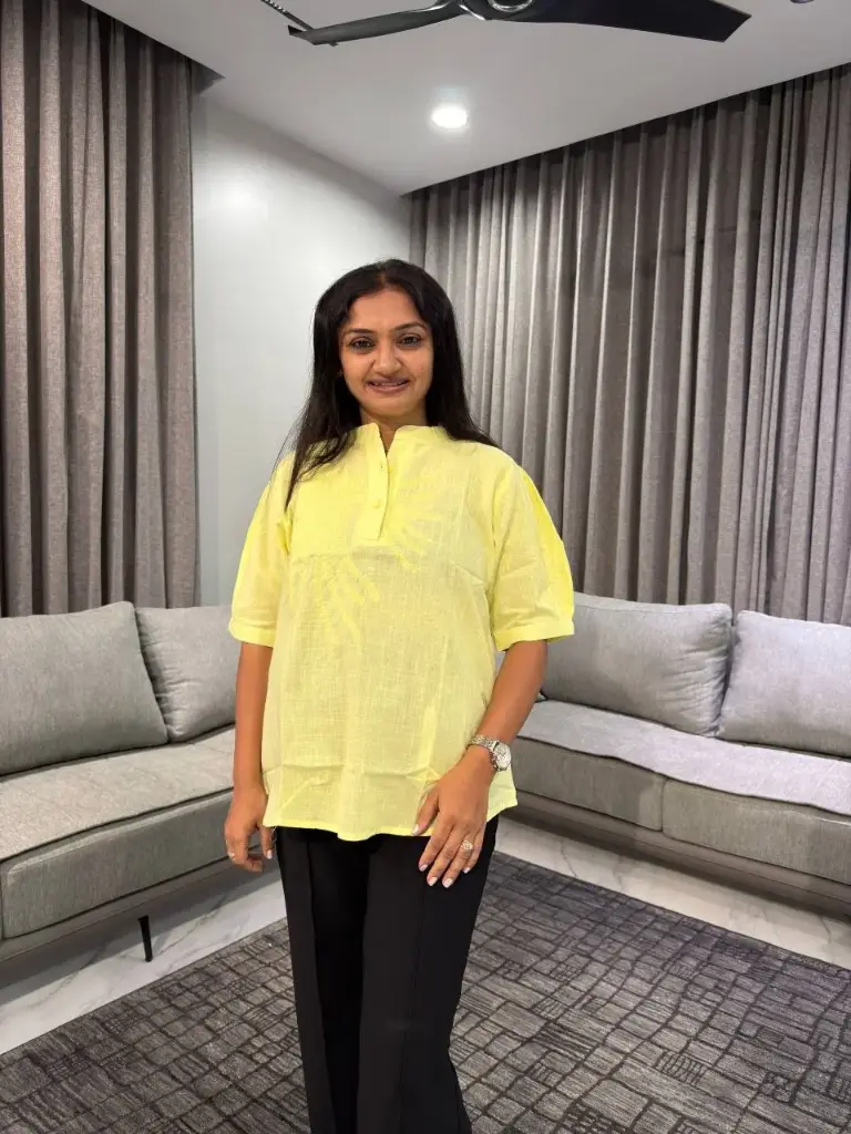 Lemon Mist Sunburst Embroidered Linen Top