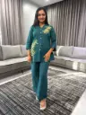 Teal Leaf Embroidered Co-Ord Set