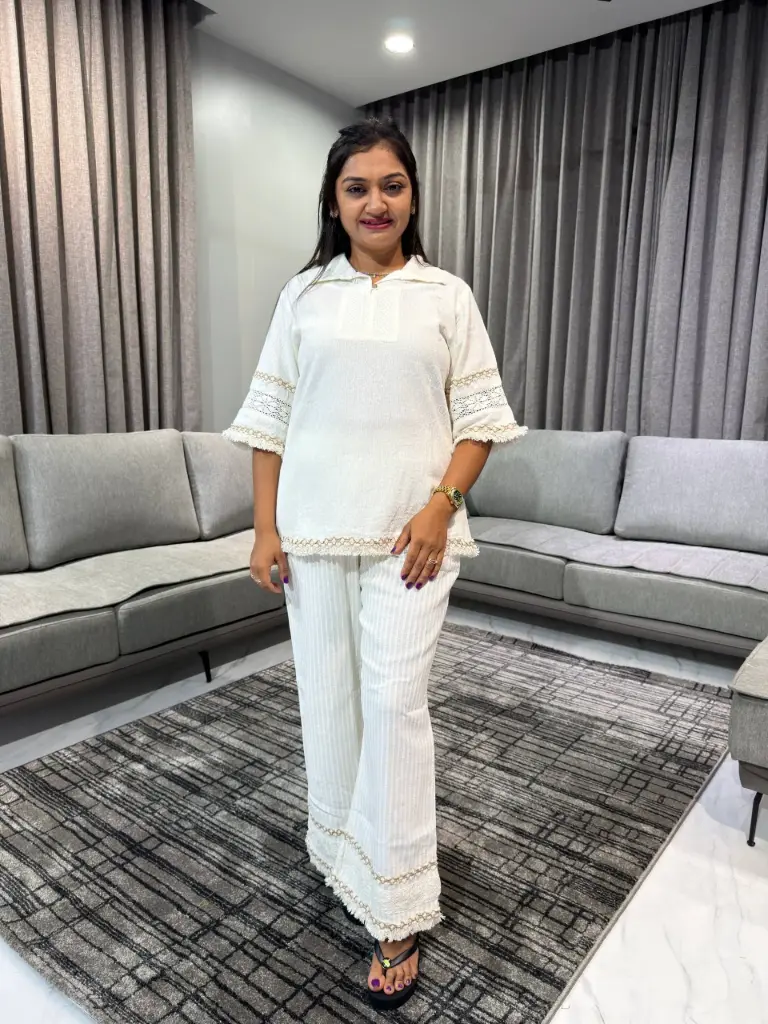 Ivory Crochet Heritage Premium Mull Cotton Co-Ord Set