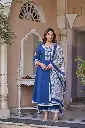 Royal Blue Floral Mull Cotton 3-Piece Suit Set