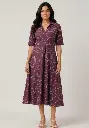 Plum Abstract Cotton Midi Dress