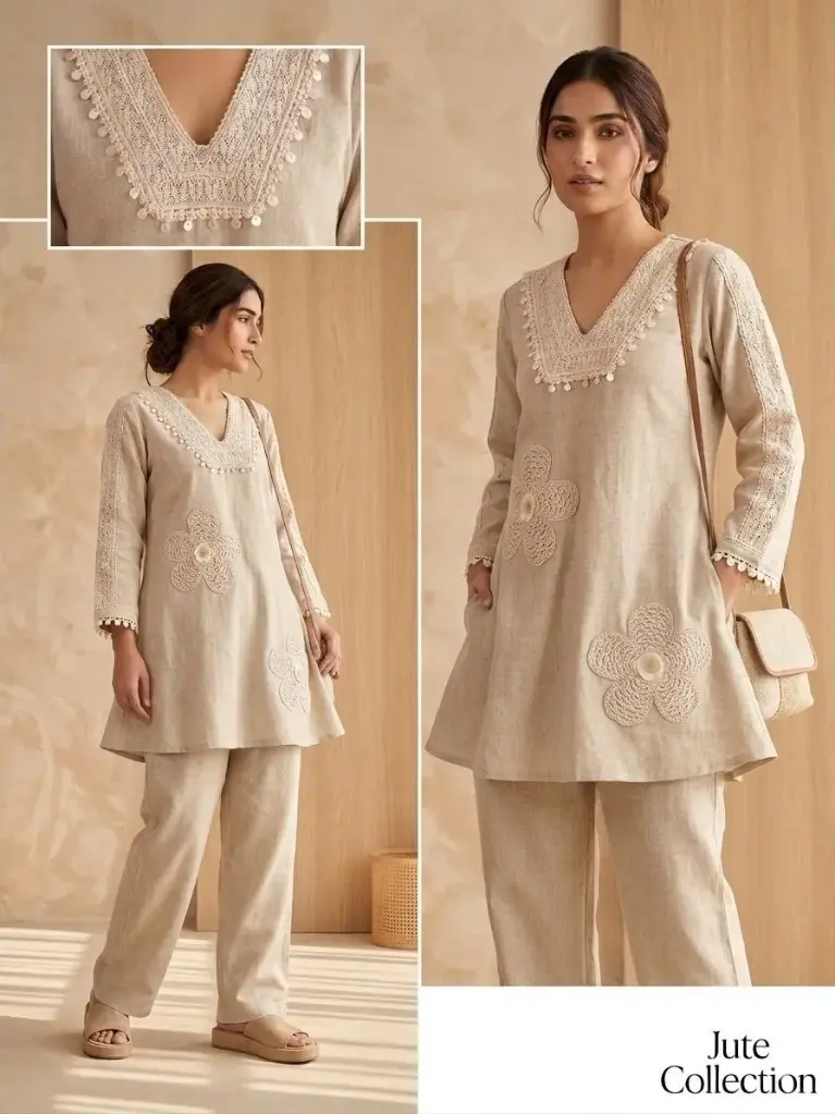 Natural Bloom Jute Cotton Co-Ord Set