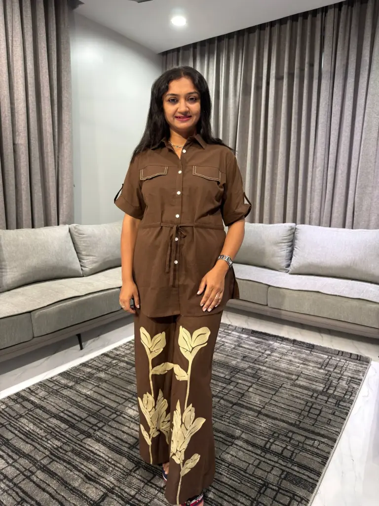 Mocha Bloom Pure Cotton Co-Ord Set