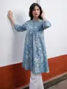 Sky Blue Pure Cotton Floral Printed A-Line Tunic