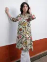 Beige Pure Cotton Floral Printed A-Line Tunic