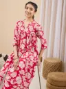 Pink Pure Cotton Floral Printed A-line Kurta