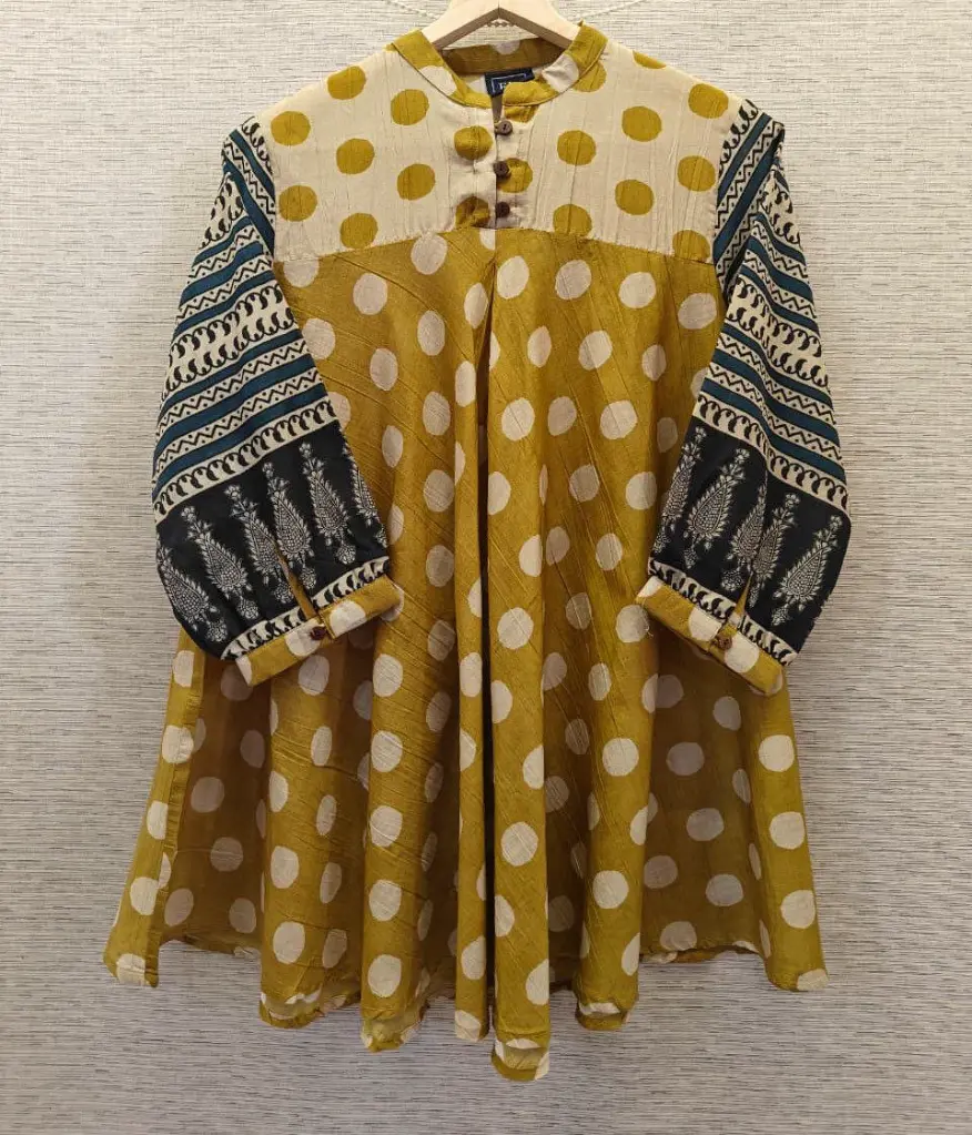 Mustard Gold Polka Dot Viscose Muslin Tunic