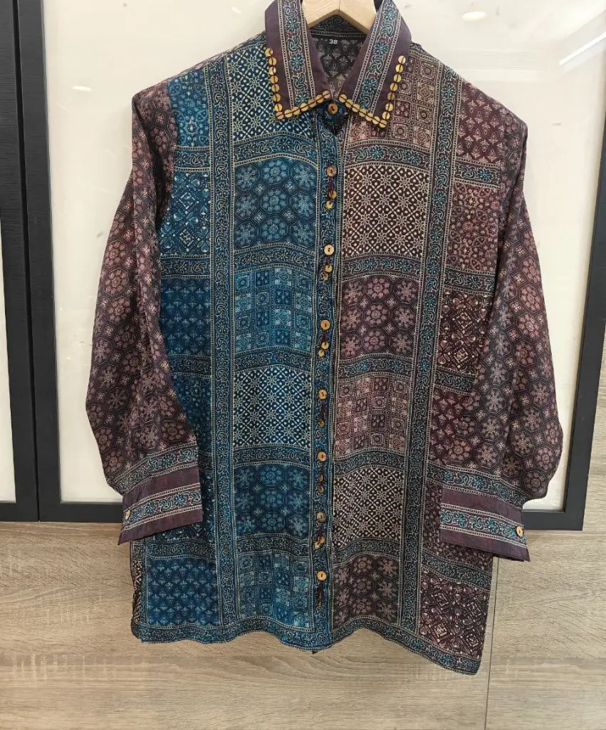 Teal & Plum Ajrakh Natural Crepe Shirt