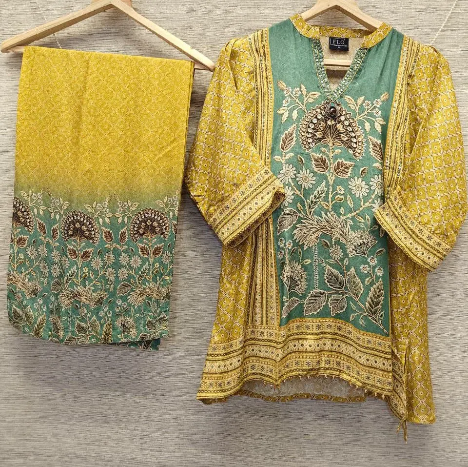 Mustard & Sage Floral Heritage Natural Crepe Coord Set