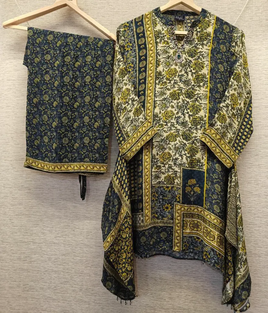 Midnight Indigo & Olive Floral Natural Crepe Coord Set
