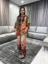 Chocolate & Magenta Floral Patchwork Natural Crepe Coord Set