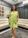 Lime Pure Cotton Floral Printed A-Line Tunic