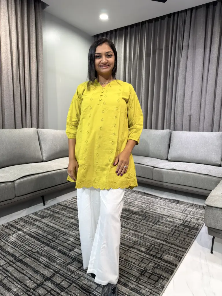 Sunshine Yellow Pure Cotton Embroidered Tunic