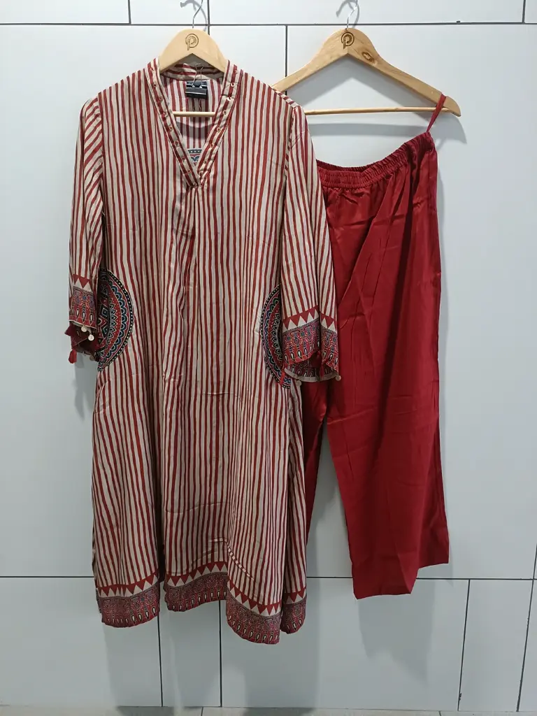 Ruby Stripe Viscose Muslin Kurta Palazzo Set 
