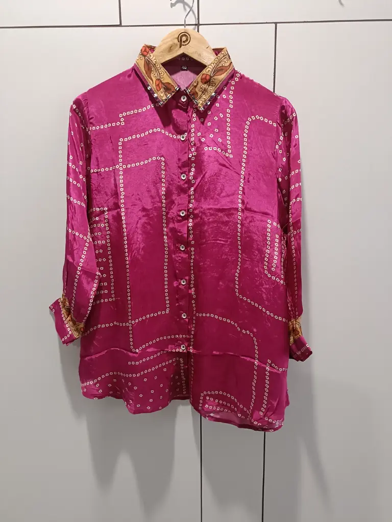 Fuchsia Geometric Natural Crepe Designer Shirt