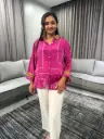 Fuchsia Geometric Natural Crepe Designer Shirt