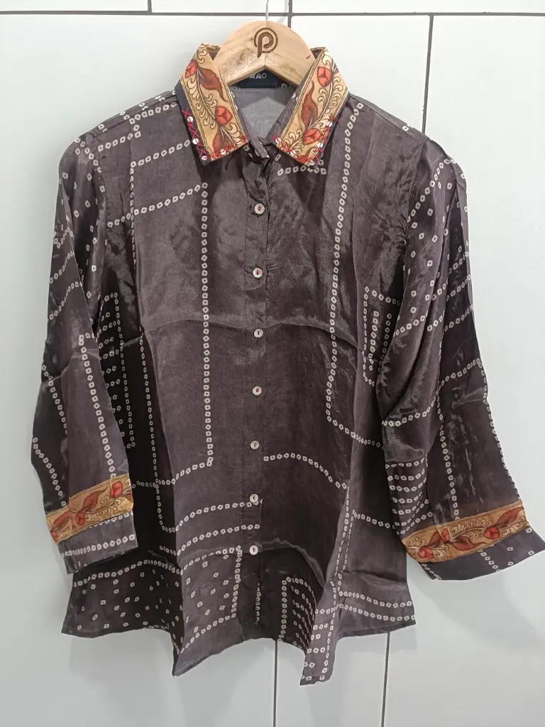 Smoky Taupe Natural Crepe Designer Shirt