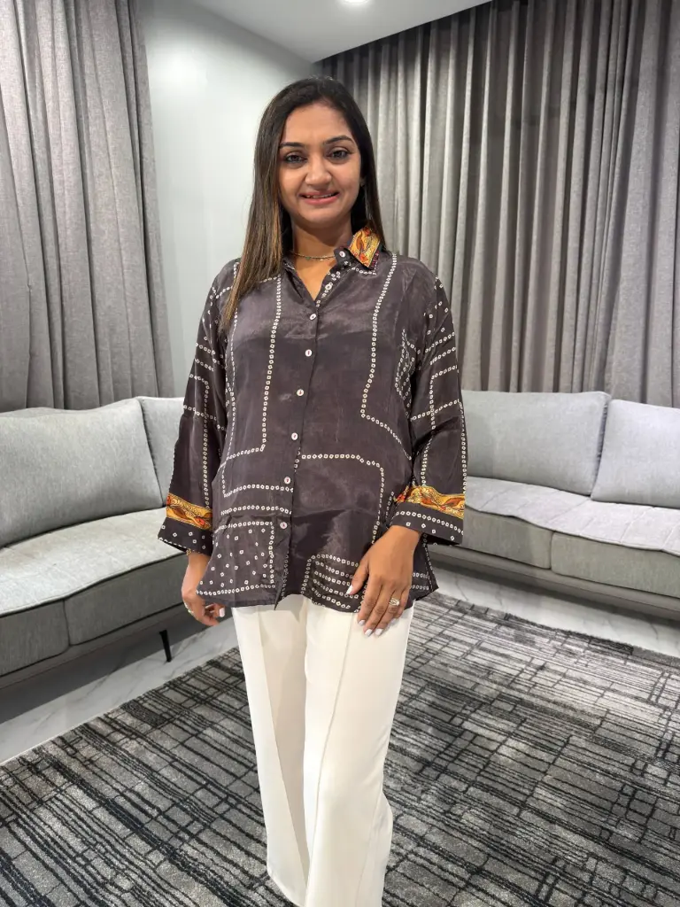 Smoky Taupe Natural Crepe Designer Shirt