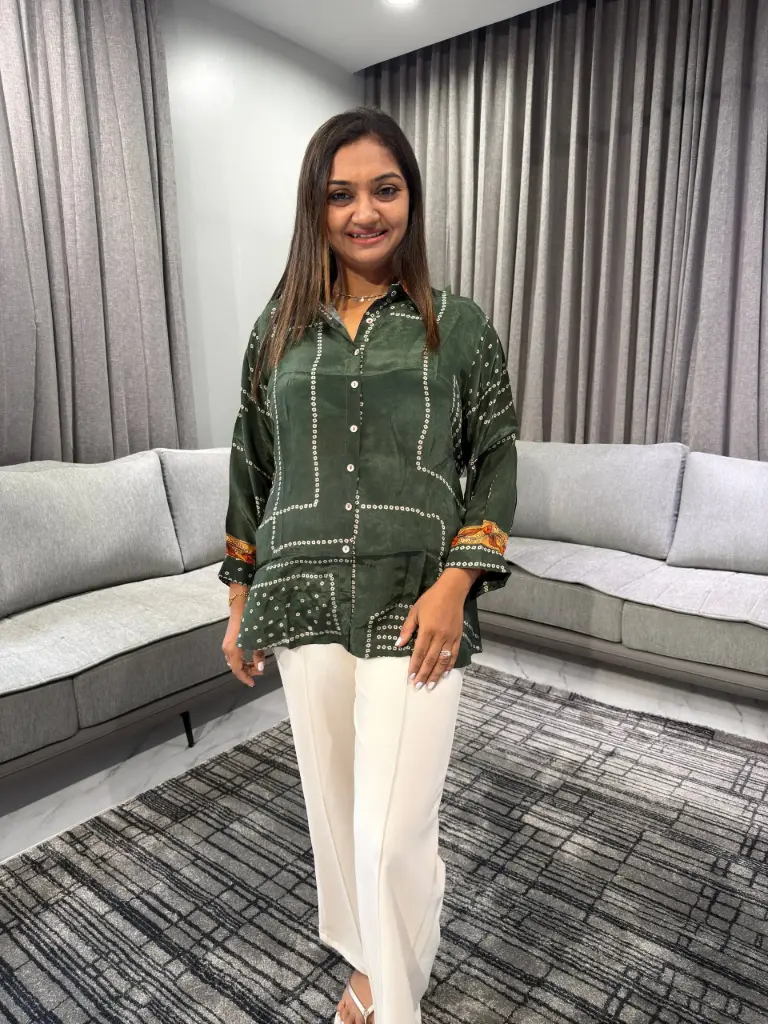 Emerald Maze Natural Crepe Shirt