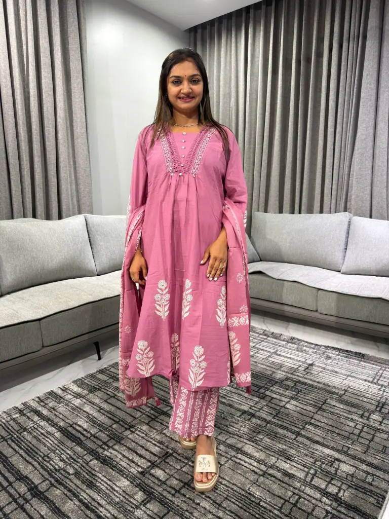 Blush Rose Embroidered 3-Piece Kurta Set