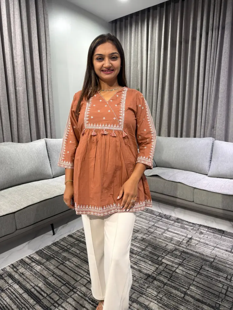 Terra Rust Embroidered Pure Cotton Tunic