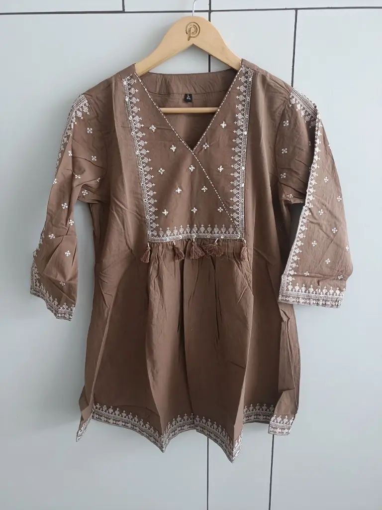 Mocha Grace Pure Cotton Embroidered Tunic