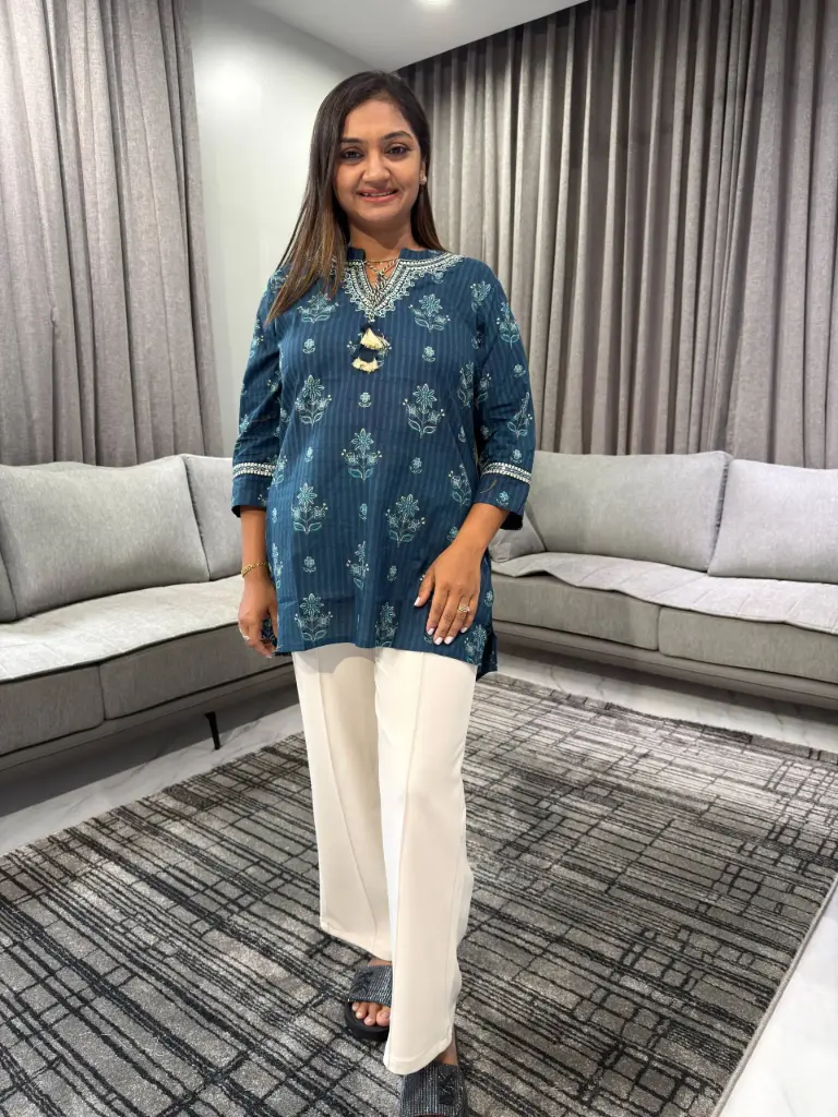 Teal Bloom Pure Cotton Tunic