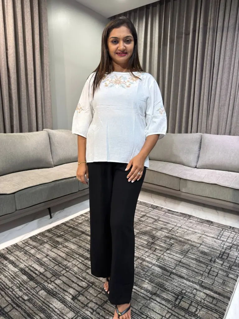 Ivory Blossom Embroidered Top