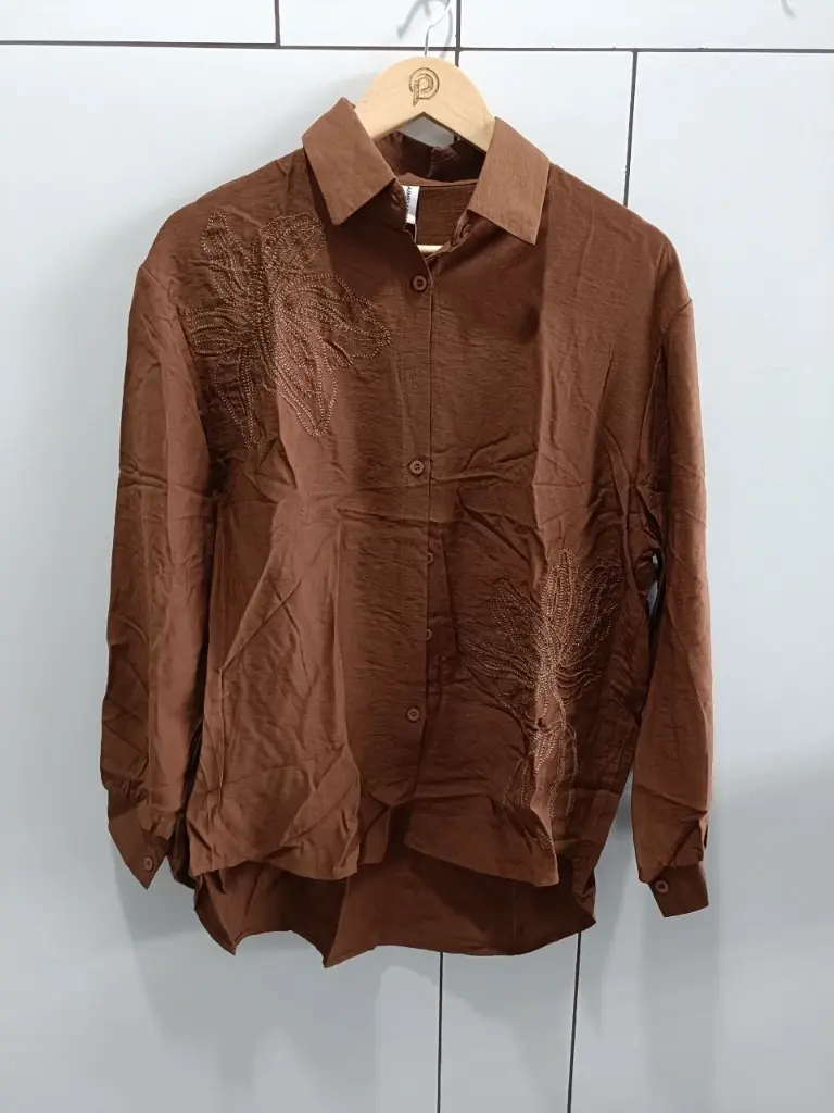 Mocha Bloom Oversized Linen Shirt
