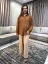 Mocha Bloom Oversized Linen Shirt