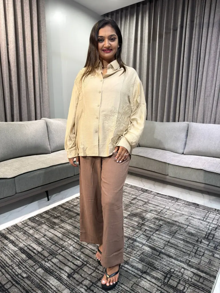 Sandstone Bloom Oversized Linen Shirt