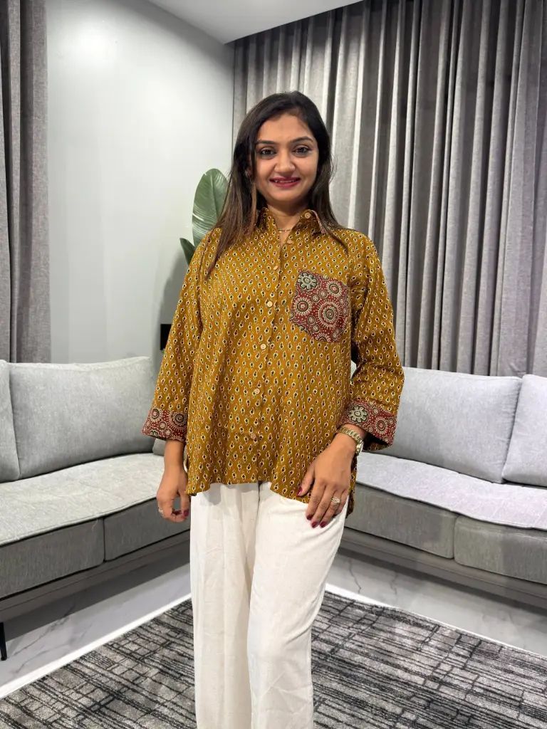 Mustard Heritage Pure Cotton Printed Shirt