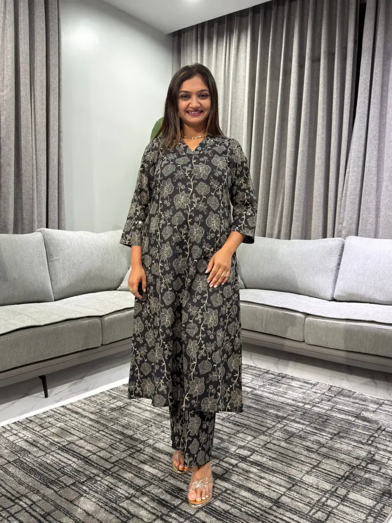 Midnight Bloom Pure Cotton 2-Piece Kurta Set