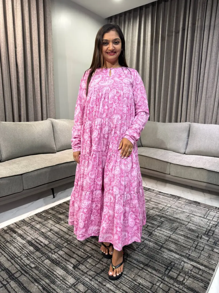 Pink Paisley Printed Pure Cotton Anarkali Kurta