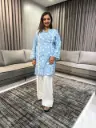 Sky Blue Floral Printed Pure Cotton Kurta with Salwar