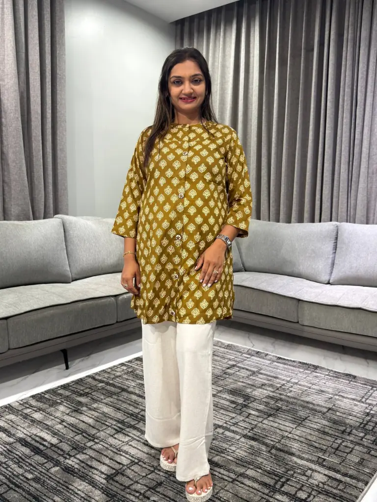 Olive Bloom Pure Cotton Printed Tunic