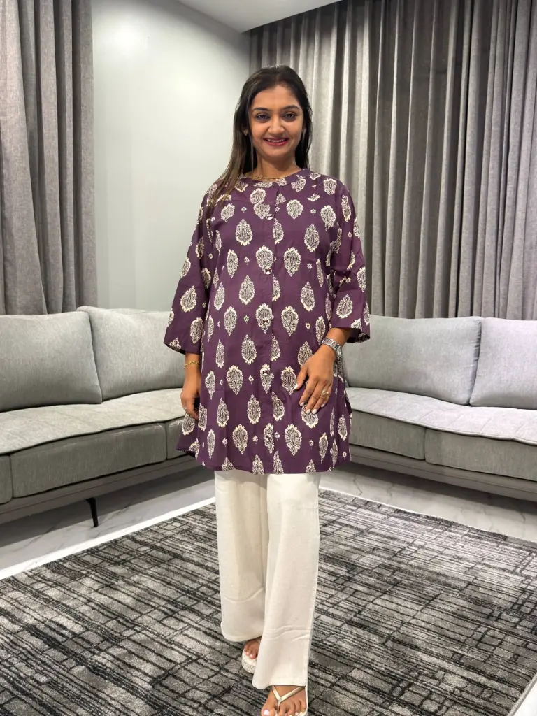 Royal Plum Pure Cotton Printed Tunic