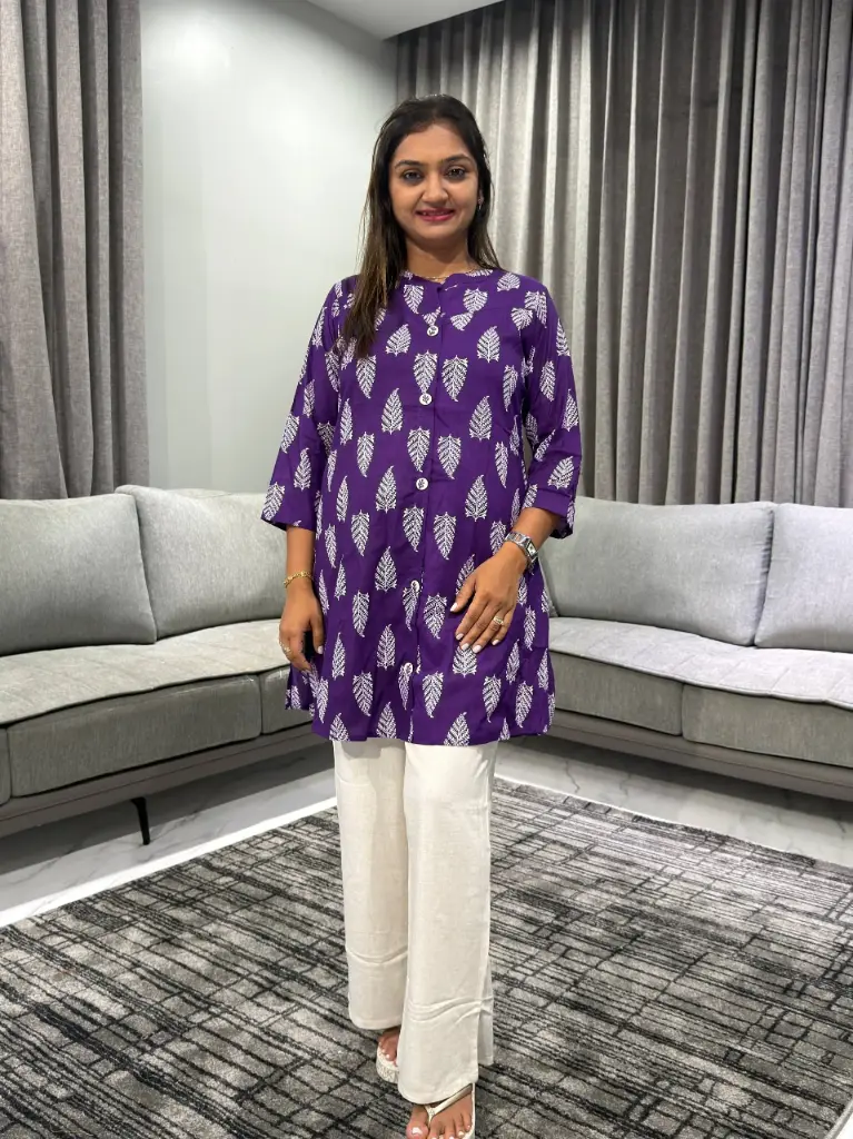 Violet Leaf Pure Cotton Printed Tunic