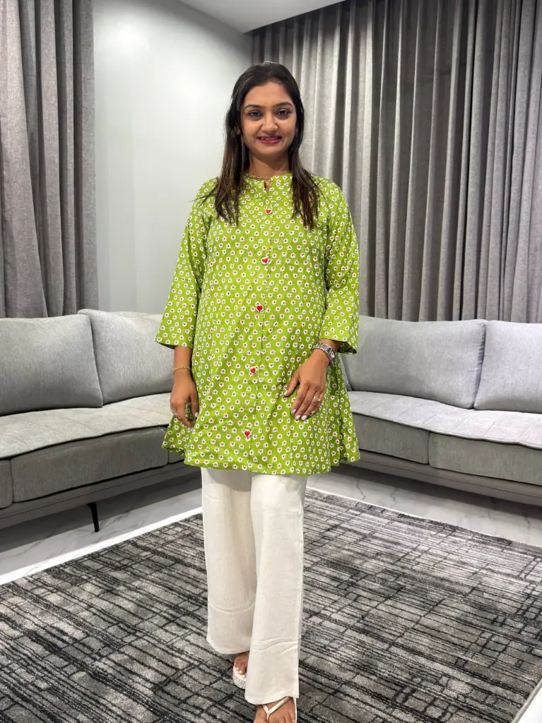 Olive Blossom Pure Cotton Printed Tunic