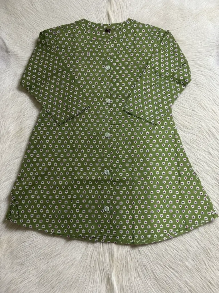 Olive Blossom Pure Cotton Printed Tunic