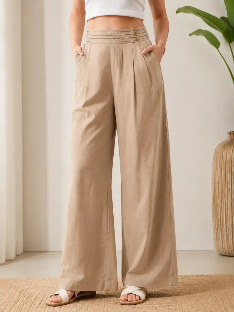 Sand Beige Imported Linen Wide Leg Palazzo