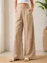 Sand Beige Imported Linen Wide Leg Palazzo