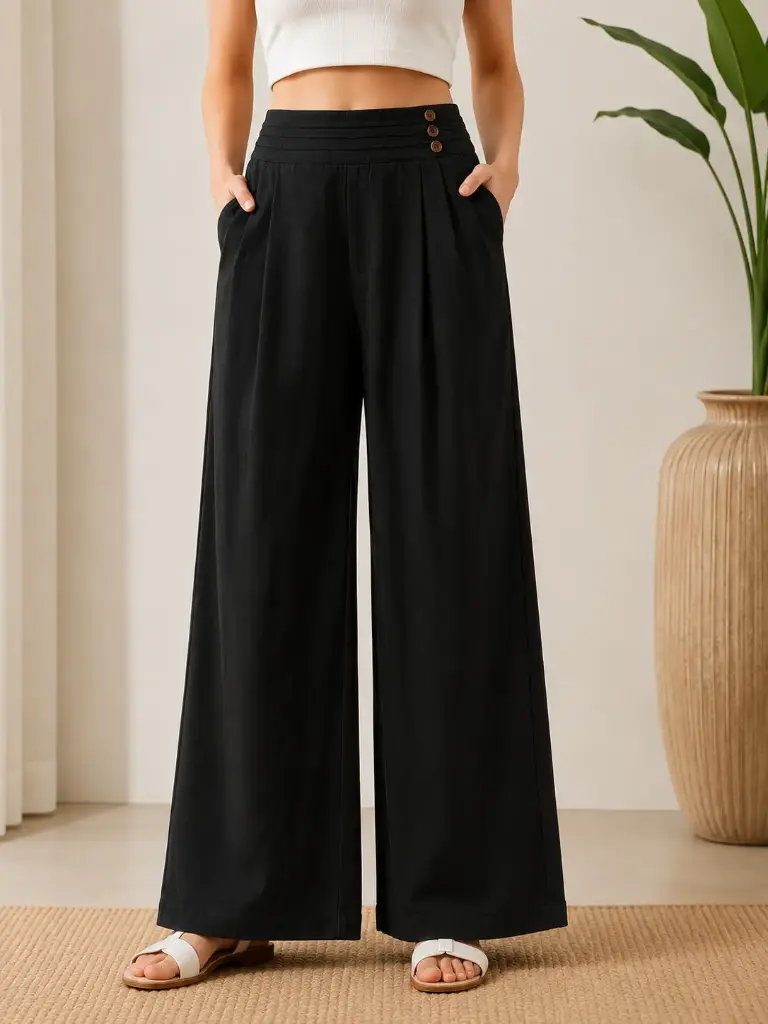 Midnight Black Imported Linen Wide Leg Palazzo
